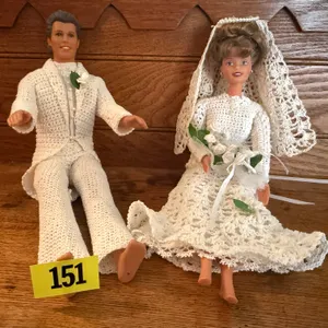 Bride and Groom Dolls with Hand-Crocheted Outfits
