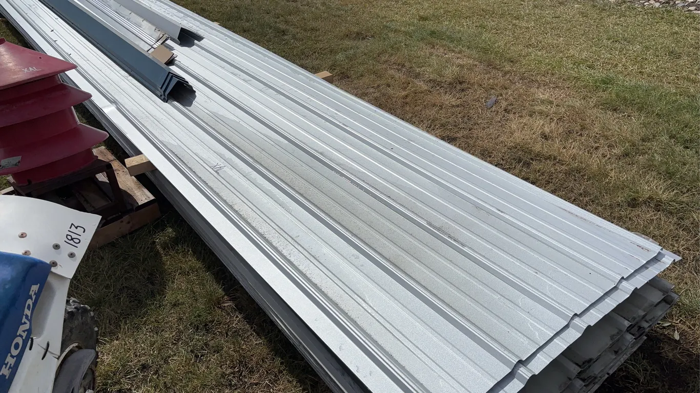 Sheet Metal Roof Panels Approx. 41 pce 4' x 20', w/ Drip & Roof Cap, 1 - Federal Sign & Company Roof Charger 125V, 2 hp, 3 cycle, Appr