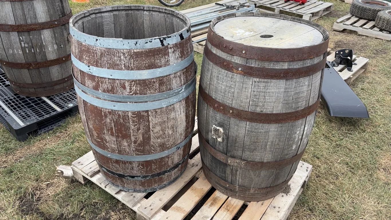 2 - Wooden Oak Barrels w/ metal hoops *Unreserved*