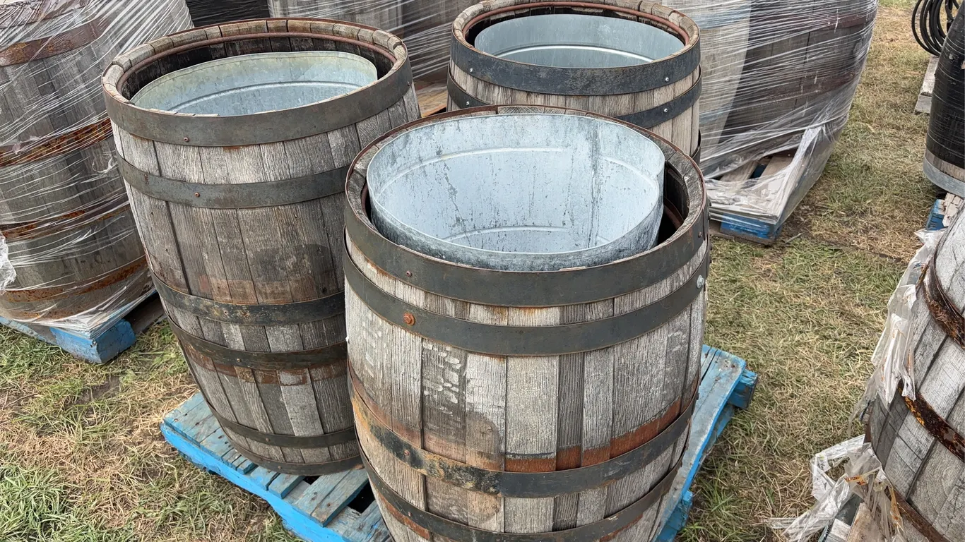 3 - Wooden Oak Barrels w/ metal hoops *Unreserved*