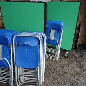 (18) Folding Plastic Chairs, Eisel, (2) Green Folding Tables More