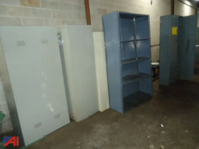 (3) Two door Storage Cabinets and Tall Metal Shelf
