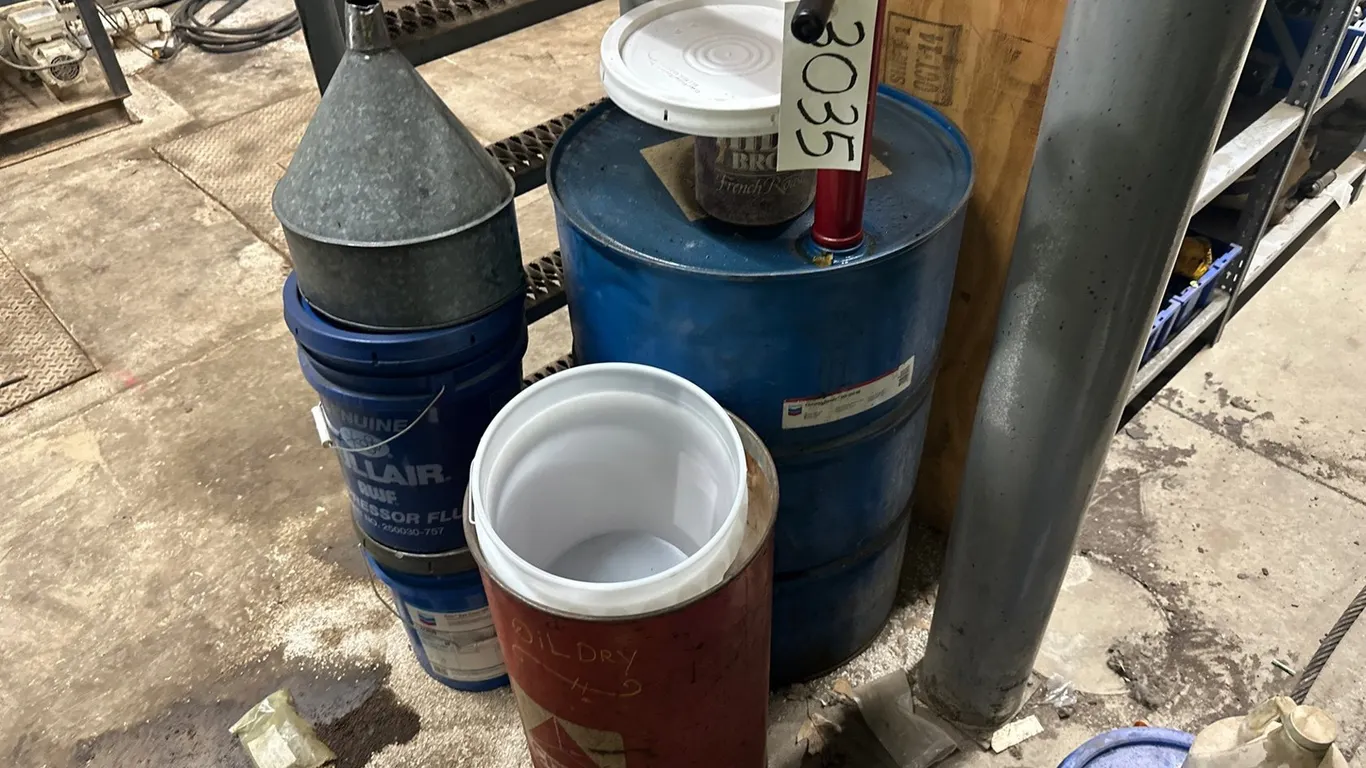 55 Gallon Drum W/ Hand Pump, Misc Buckets