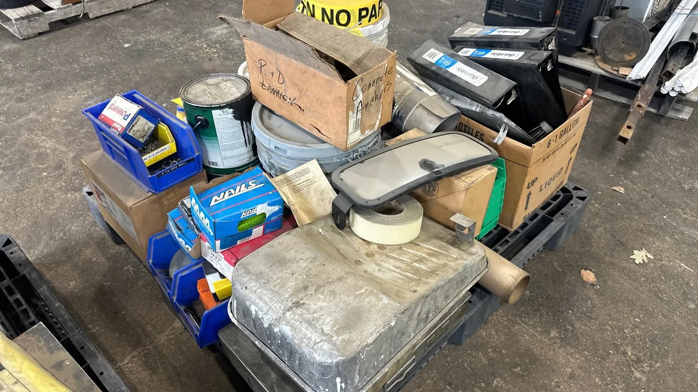 Misc Pallet W/ Paint, Binders, Caution Tape, And More