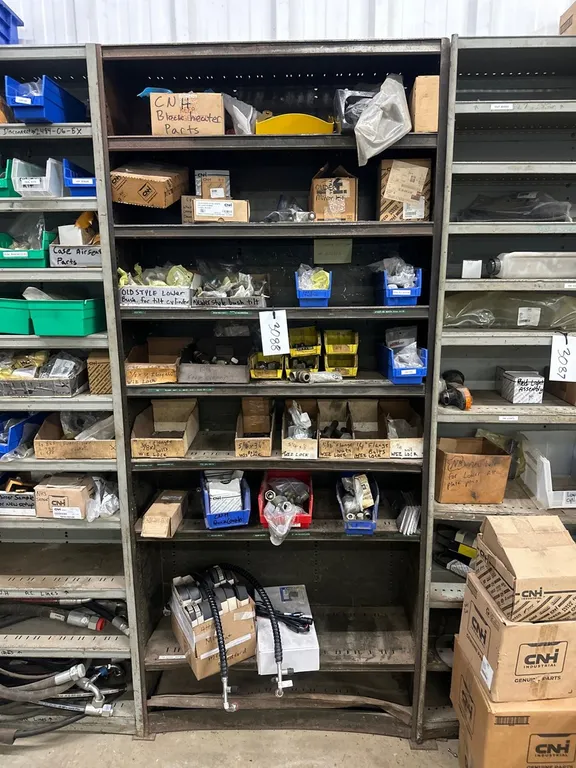 Shelving W/ Misc Hoses, Belts, Hydraulic Fittings, And More