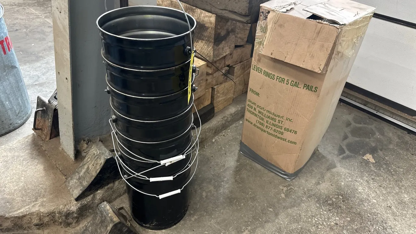 (7) Metal 5 Gallon Pails W/ Lids, Wheel Chalks