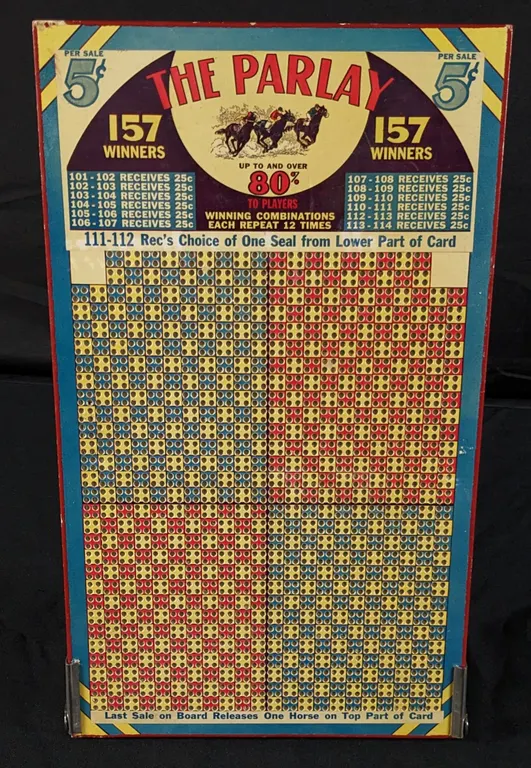 5¢ GAMBLING PUNCHBOARD "THE PARLAY" HORSE RACING