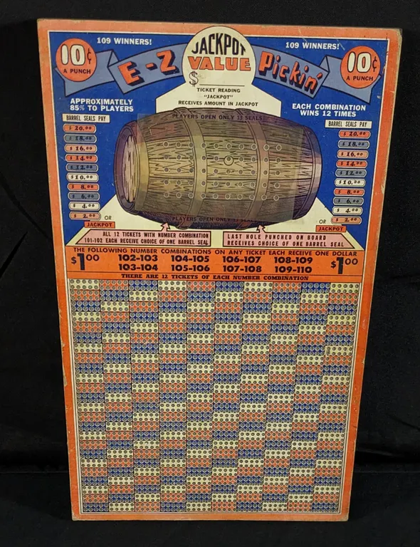 10¢ GAMBLING PUNCHBOARD "BEER KEG" E-Z PICKIN'