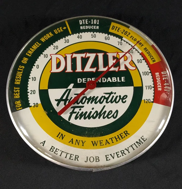 DITZLER DEPENDABLE AUTOMOTIVE FINISHES THERMOMETER SIGN