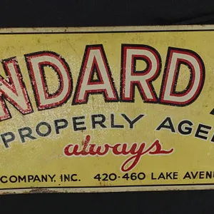 TIN SIGN ASK FOR STANDARD ALE PROPERLY AGED ROCHESTER NEW YORK
