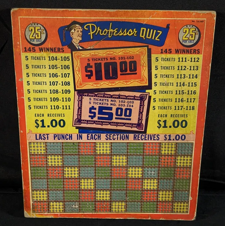 25¢ GAMBLING PUNCHBOARD PROFESSOR QUIZ