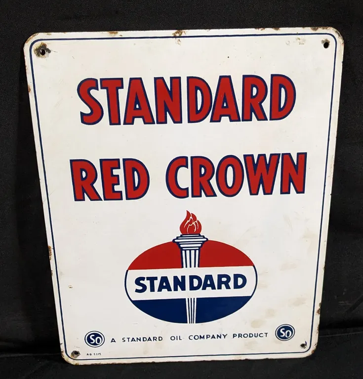 PORCELAIN GAS PUMP SIGN STANDR RED CROWN GASOLINE
