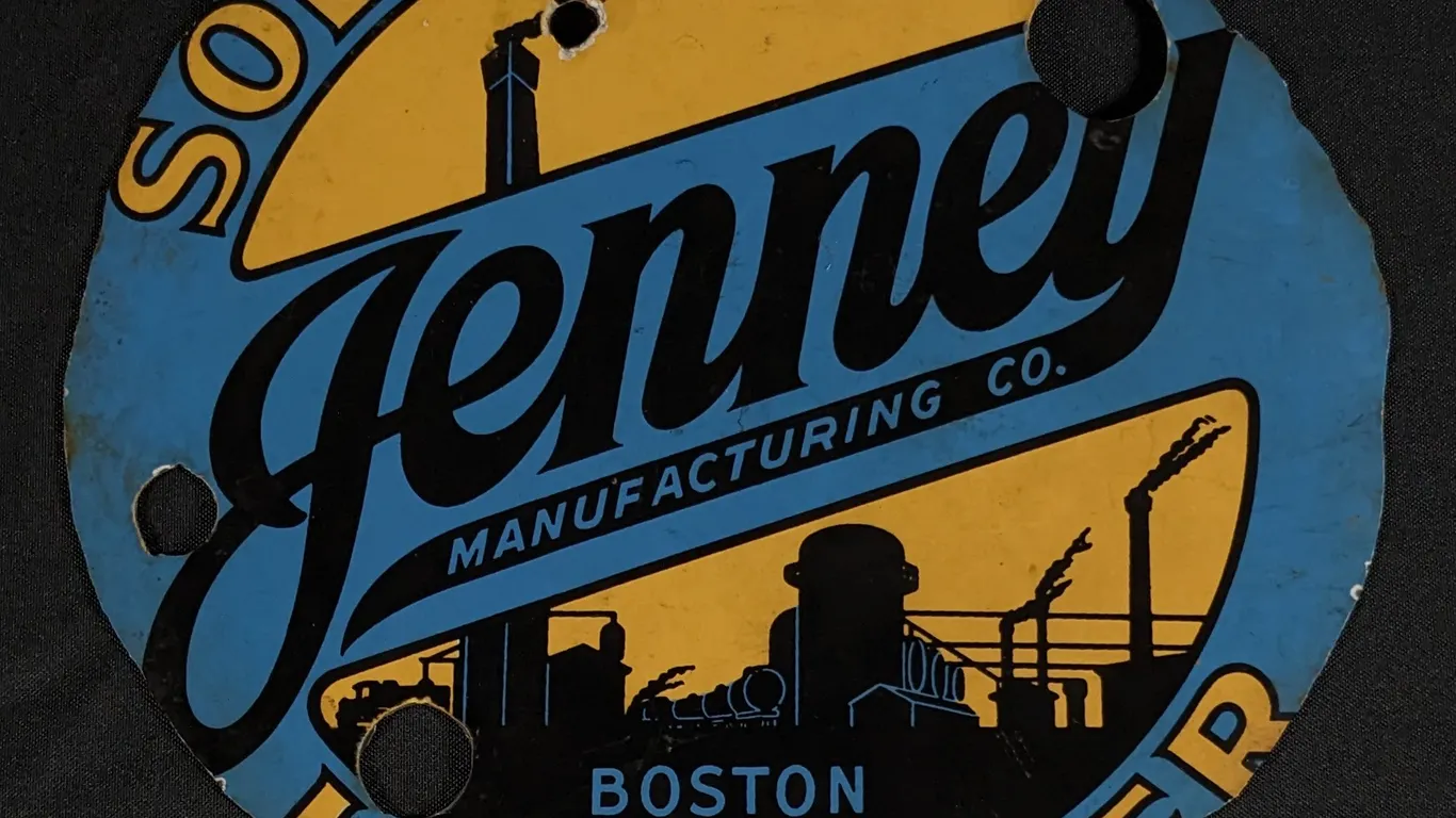 PORCELAIN SIGN SOLVENIZED JENNEY HY-POWER GASOLINE MOTOR OIL