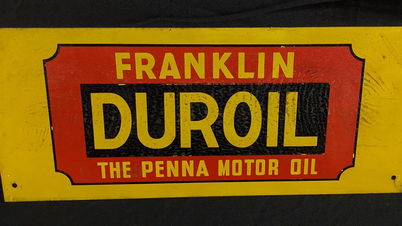TIN RACK SIGN FRANKLIN DUROIL THE PENNA MOTOR OIL