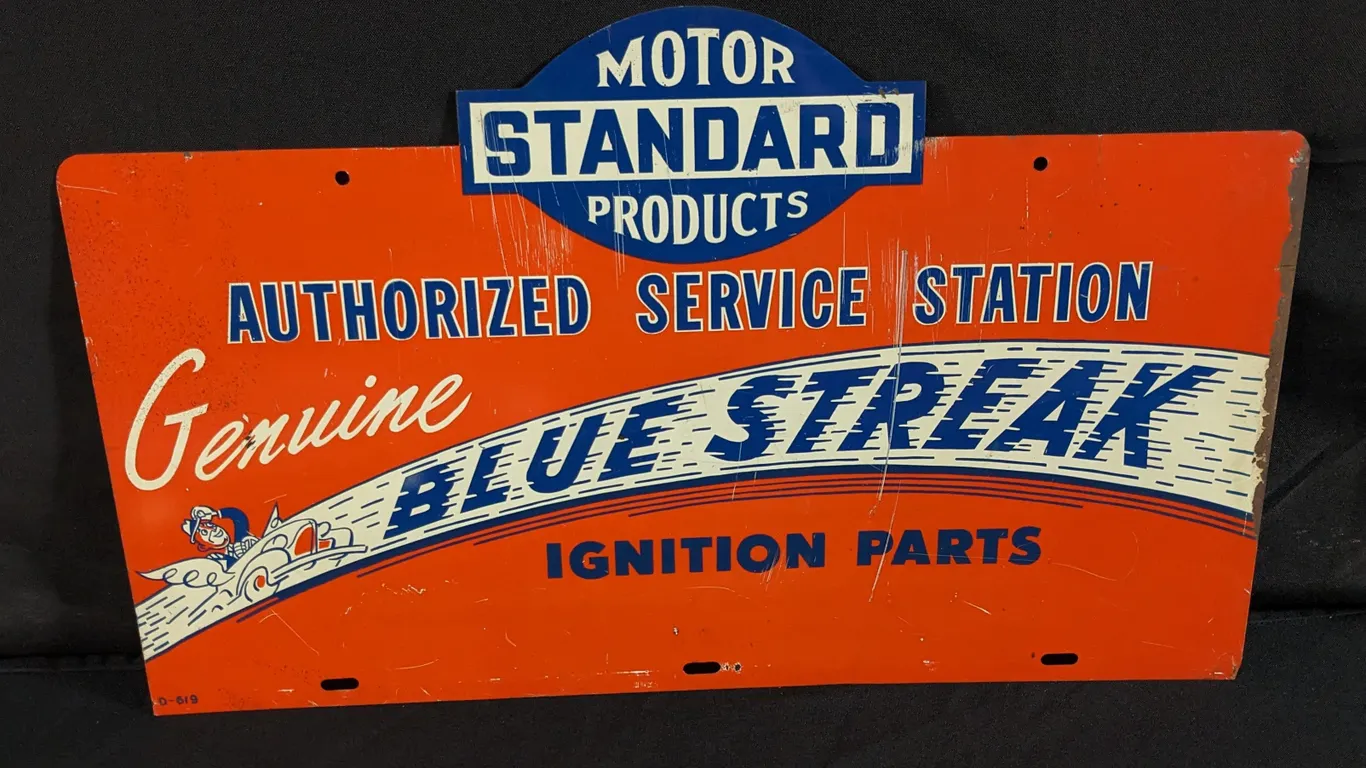 TIN RACK SIGN BLUE STREAK IGNITION PARTS