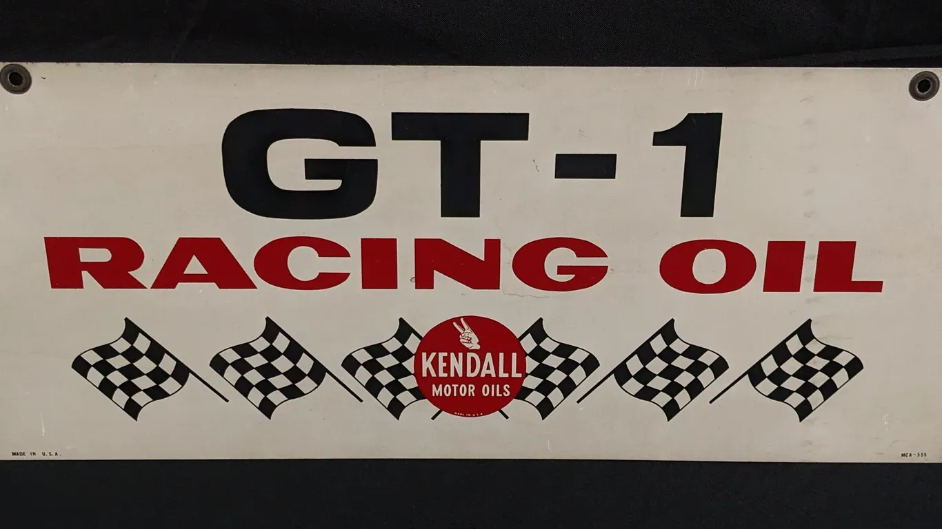 TIN RACK SIGN GT-1 RACING OIL KENDALL MOTOR OILS (2 SIDED)