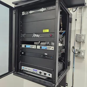 Audio Cabinet with Contents: Crown CDi 2000, QSC MP-M40, 2 Sennheiser G4, More