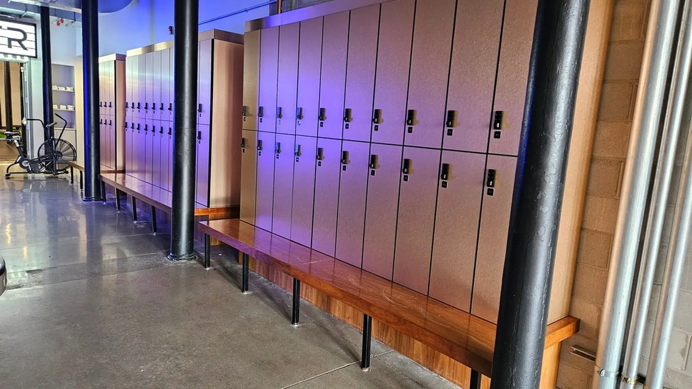 Lockers: 50 Total, 3 Sections (2 of 20 and 1 of 10), Locker Size 12"x36"x18", Includes Wood Benches
