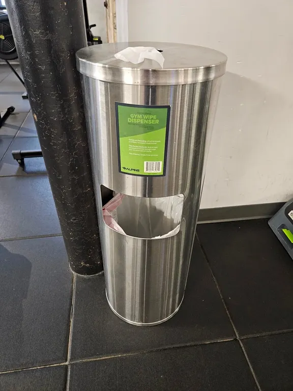 2 Alpine SS Gym Wipe Dispensers/Trash Cans, 36" Tall