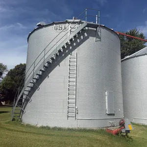 GSI Grain Bin, 30’ Approx 14,000 Bu, Side Stairs, Full Floor, unloading auger, GSI Fan, Top South Cross Auger Goes with This Bin,  Seller to Disconnec
