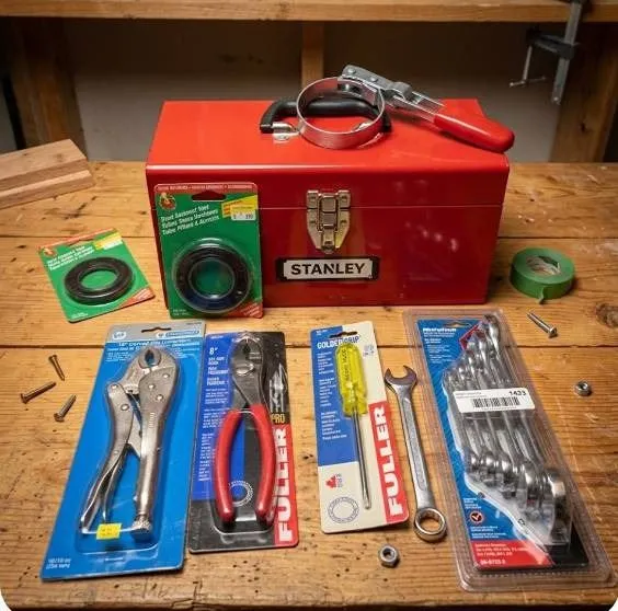 Stanley Red Metal Tool Box With Assorted Tools