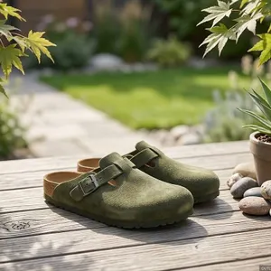 Birkenstock Boston BS Suede Clogs, Green, Size 41