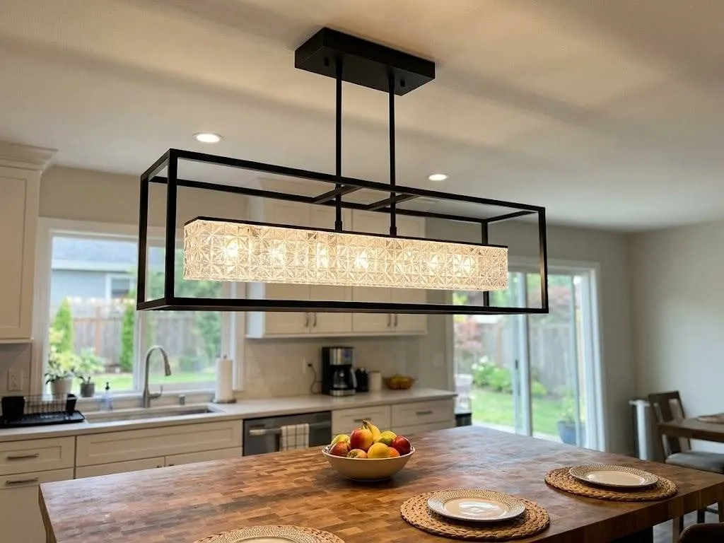 Rectangular Crystal and Metal Ceiling Light 35x9.5x18"
