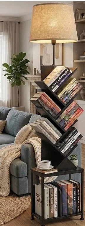 ZEXVIDA Bookcase with Lamp, Black