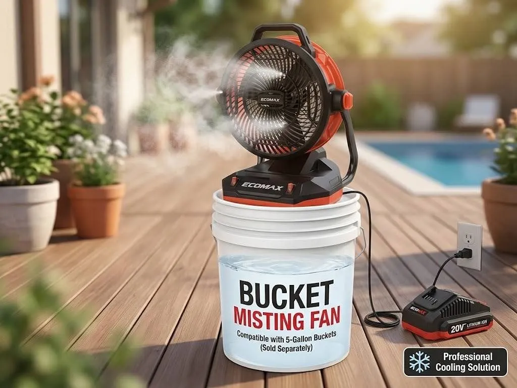 Ecomax 20V 12" AC/DC Bucket Top Misting Fan