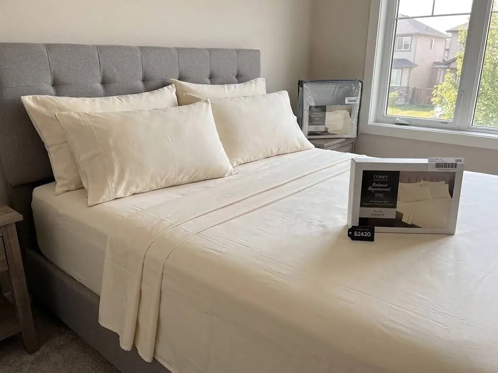 COMFY Bamboo World 4-Piece Queen Sheet Set, Cream