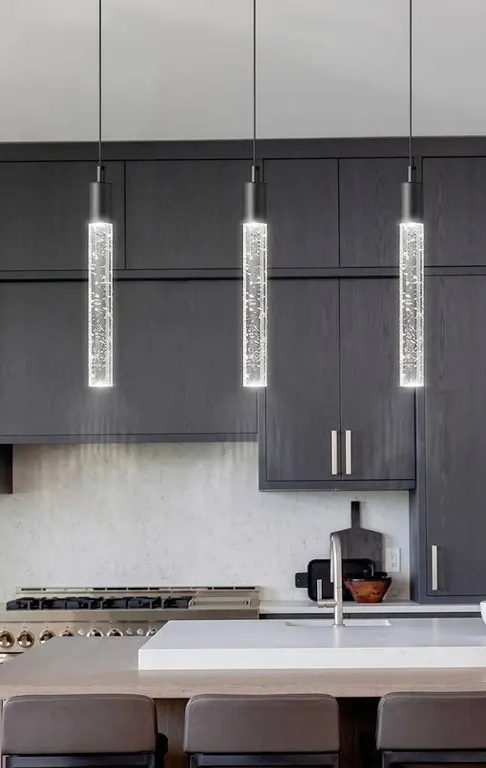Adjustable 3 Pendant Modern Chandelier with Crystal Rod Accents
