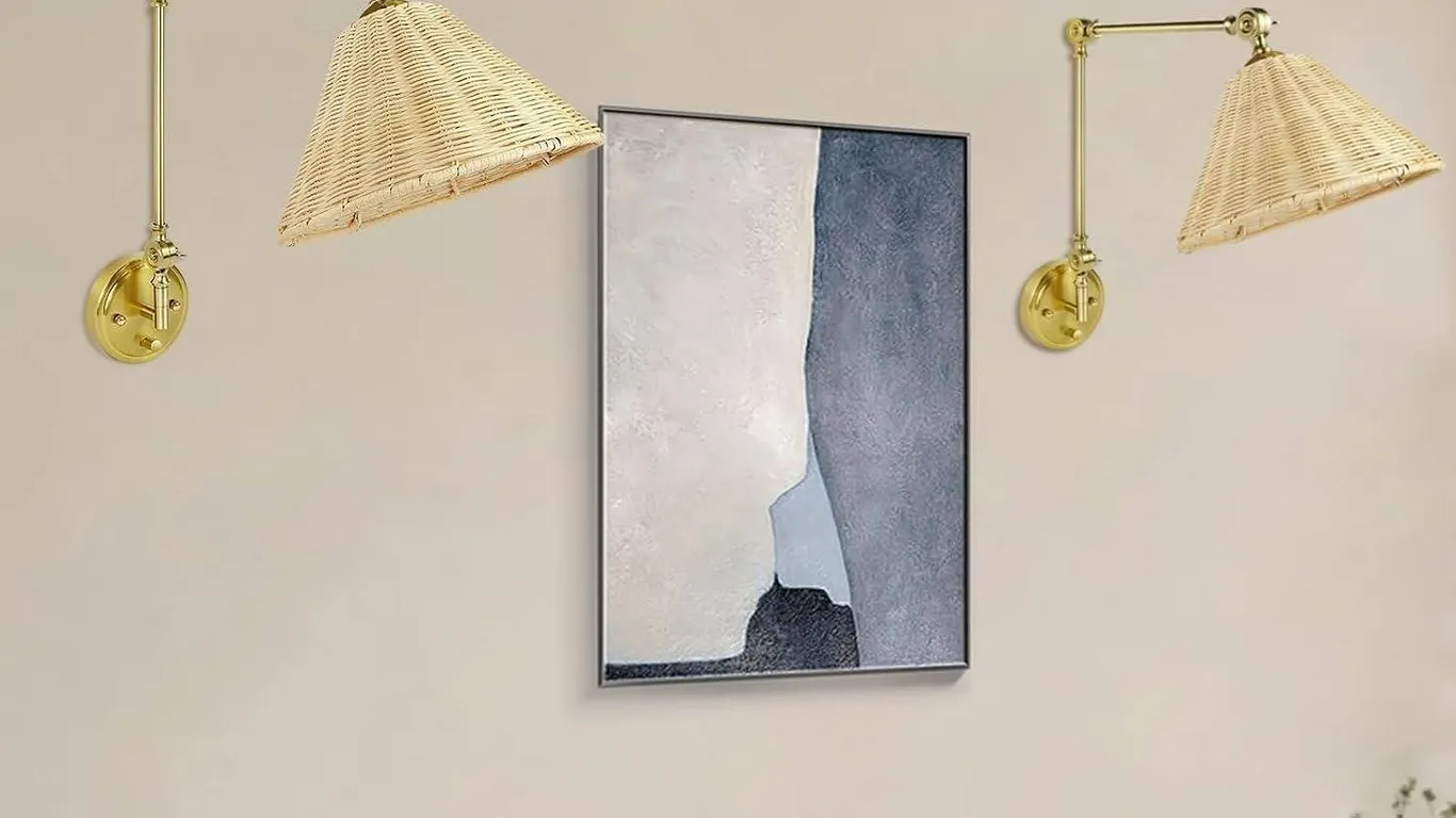 2-in-1 Wall Lamp with Wicker Shade **Stock image may not be exact**