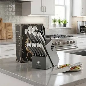 LIVTEK Milky Way 15-Piece Set German High-Carbon Stainless Steel with Built-in Sharpener - Full Tang