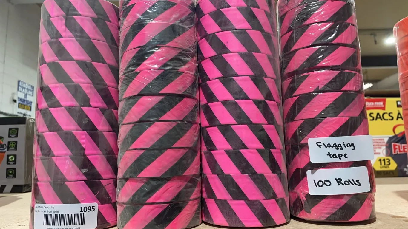 Pink and Black Diagonal Stripe Flagging Tape, 100 Rolls