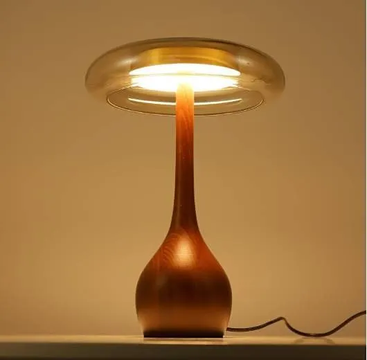 WITHROOM Small Table Lamp, Wooden Base