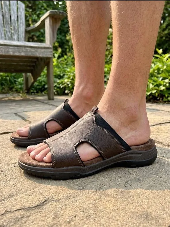 Prospector Men's Brown Slide Sandals, Size 8