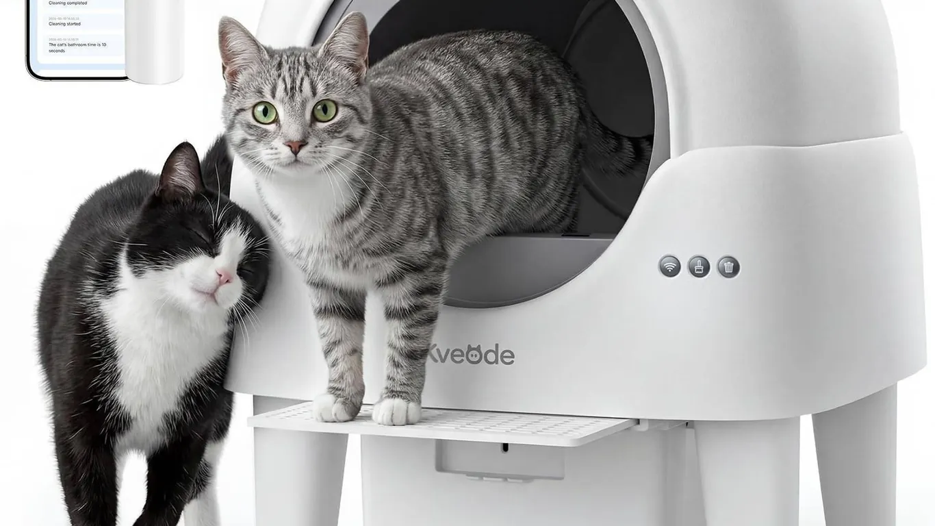 Kveode Self Cleaning Cat Litter Box, White
