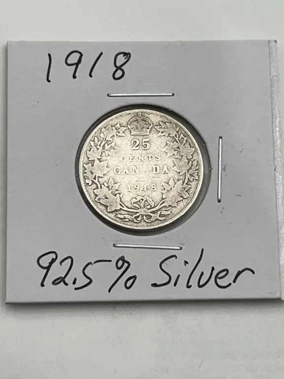 1918 Canada 25 Cents Silver Coin