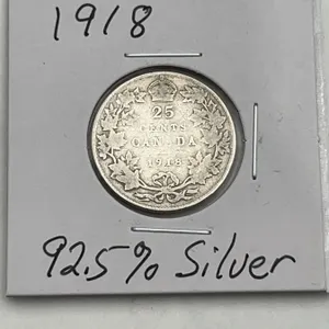 1918 Canada 25 Cents Silver Coin