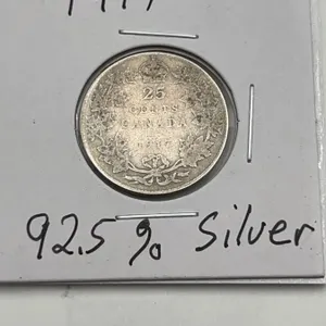 1917 Canada 25 Cents Silver Coin