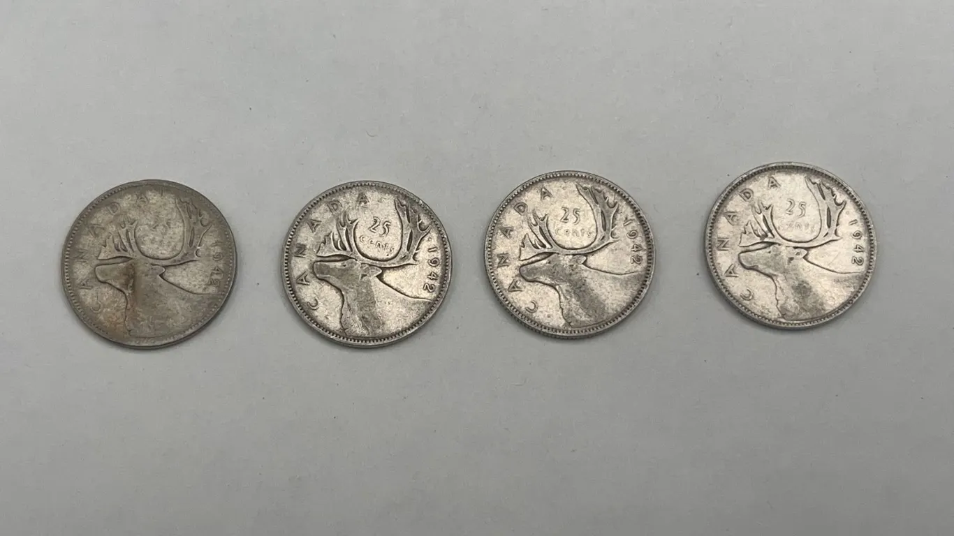 1947 Canada Silver 25 Cent Coins (4)