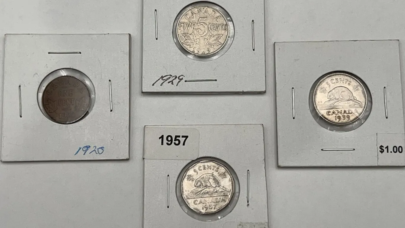 4 Canadian Nickel 5 Cent Coins 1929–1957