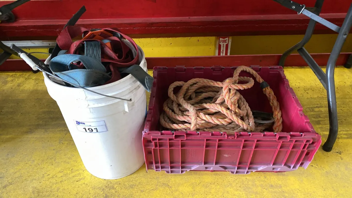 ASSORTED FALL PROTECTION- HARNESSES & ROPE