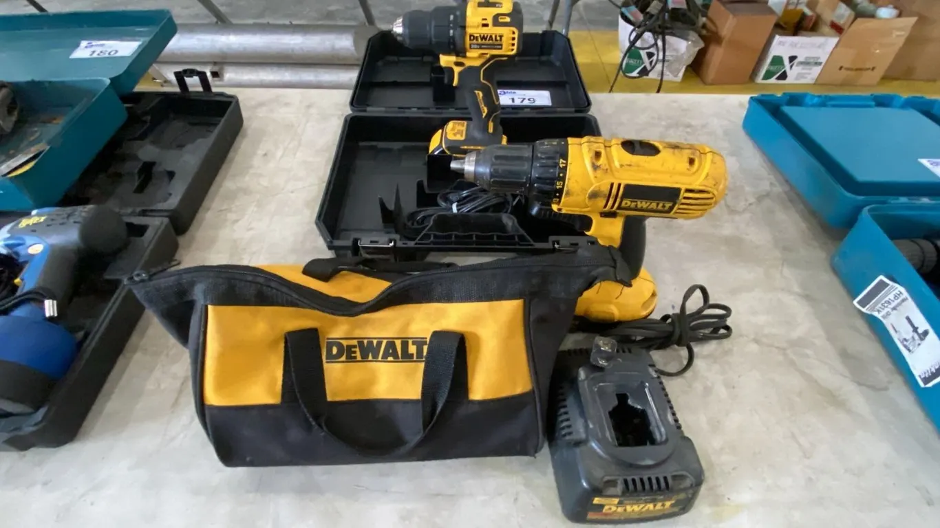 DEWALT DCD708 20V CORDLESS DRILL WITH CASE, DEWALT DC759 18V CORDLESS DRILL WITH BAG, BOTH WITH