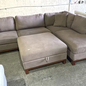 2 PIECE BROWN FABRIC SECTIONAL SOFA WITH CHASE AND STORAGE OTTOMAN