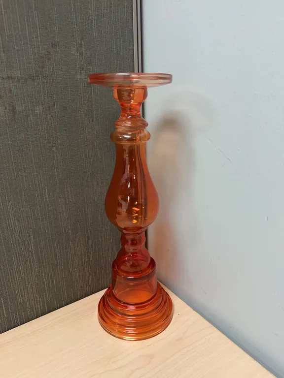 Amber-Tinted Pressed Glass Candle Holder with Tiered Base