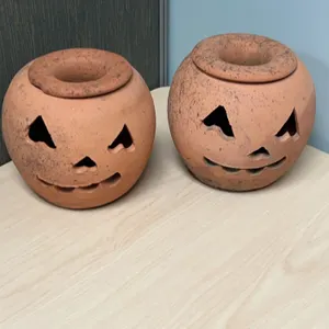 Terracotta Jack-o'-Lantern Candle Holders