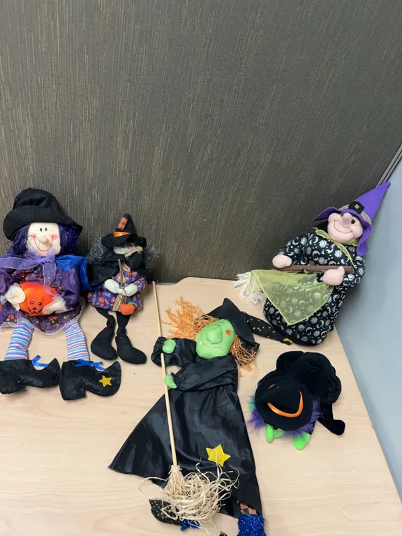 Fabric and Plush Witch Dolls with Halloween Motifs