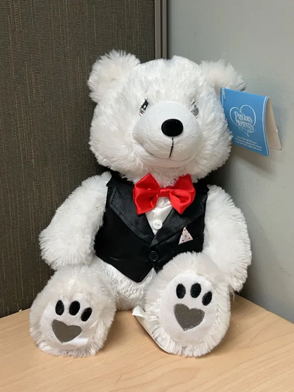 Precious Moments White Plush Bear with Tuxedo and Bow Tie