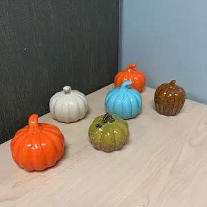 Six Ceramic Pumpkin Decorations in Assorted Colors